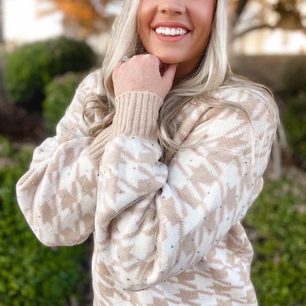 Taupe Houndstooth Sweater